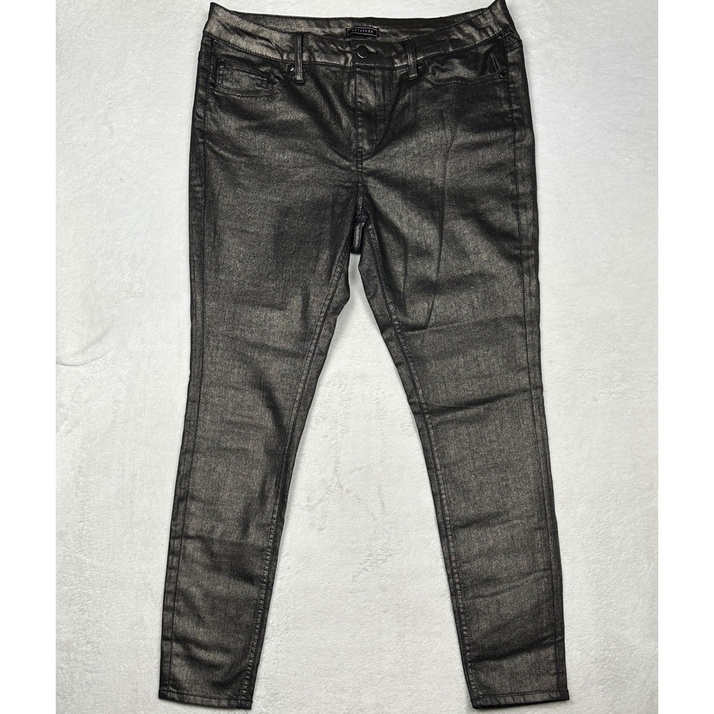Metaphor Womens Metallic Coated Skinny Pants Bronze Black Size‎ 12 Stretch Edgy